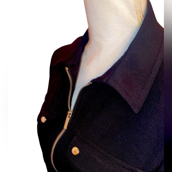 Michael Kors Utility Dress w/Front Zipper & 3/4 Sleeves Black Size MEDIUM - Picture 4 of 10